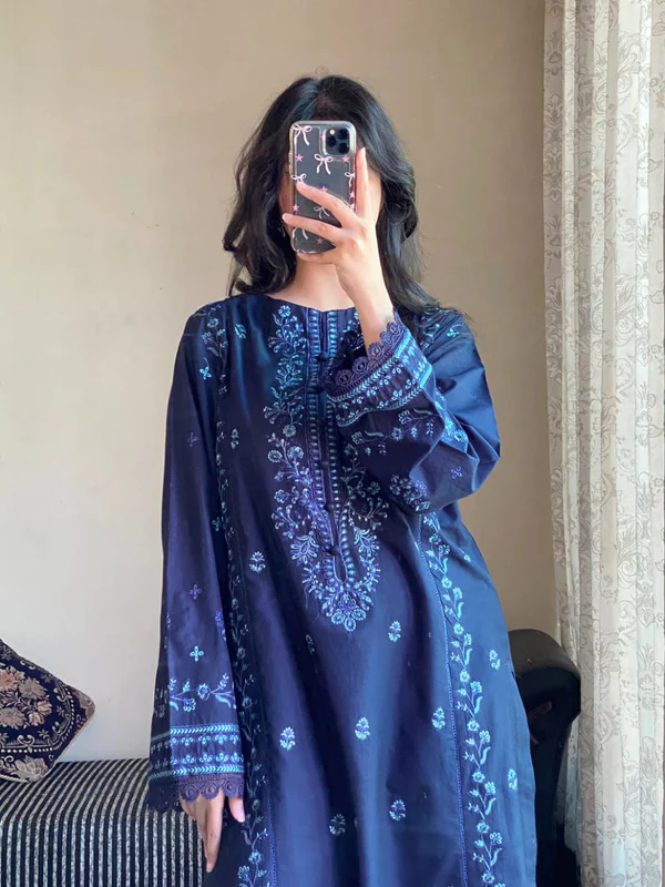 Zimal Blue – Embroidered 2-Piece Pure Lawn Set