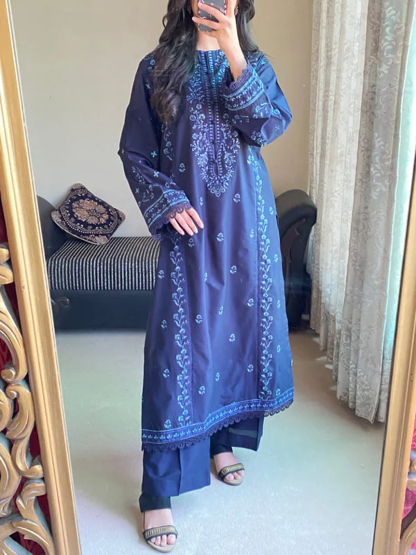 Zimal Blue – Embroidered 2-Piece Pure Lawn Set