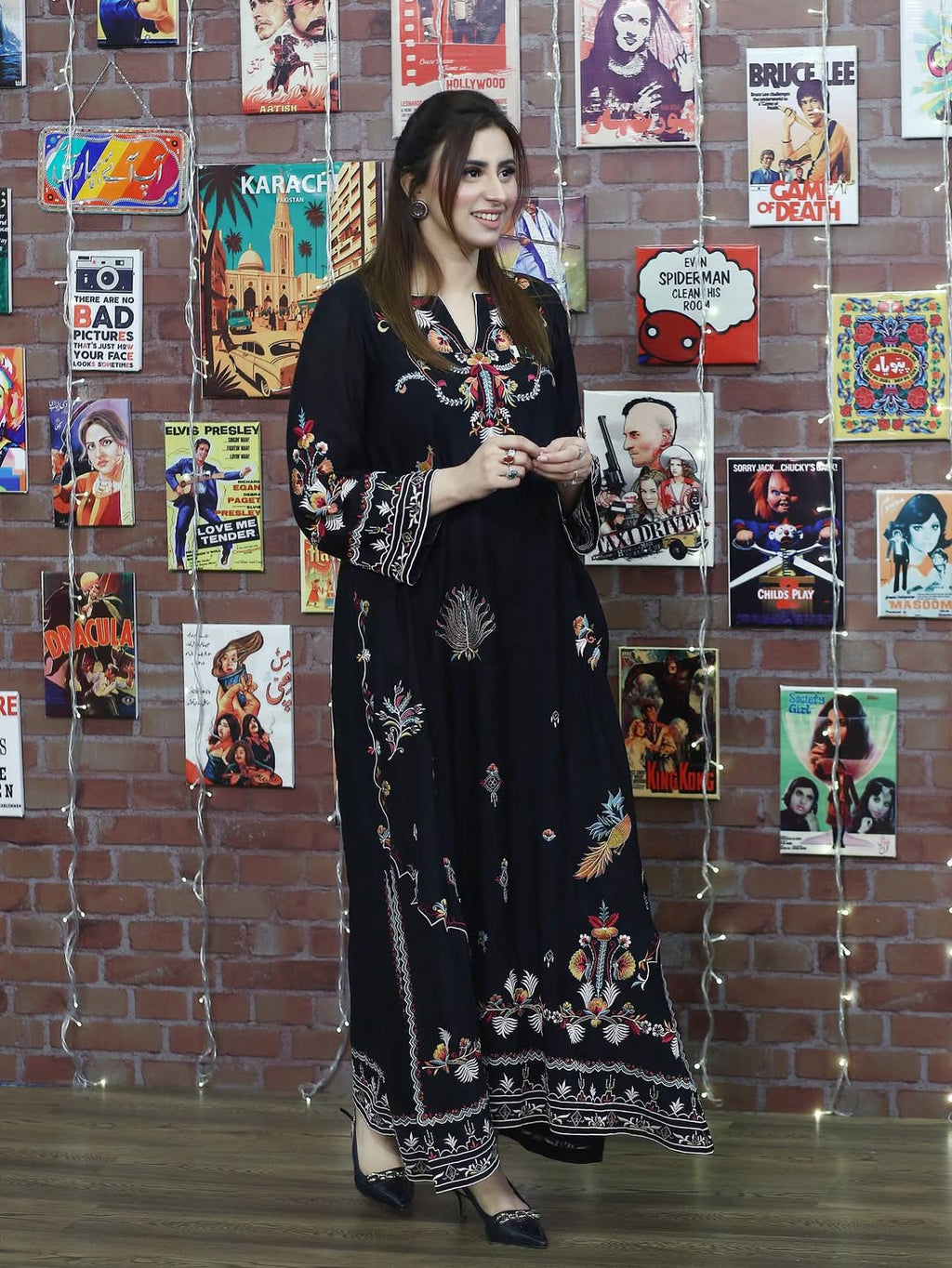 Laila Black – Multi Embroidered Long Dress (Stitched)