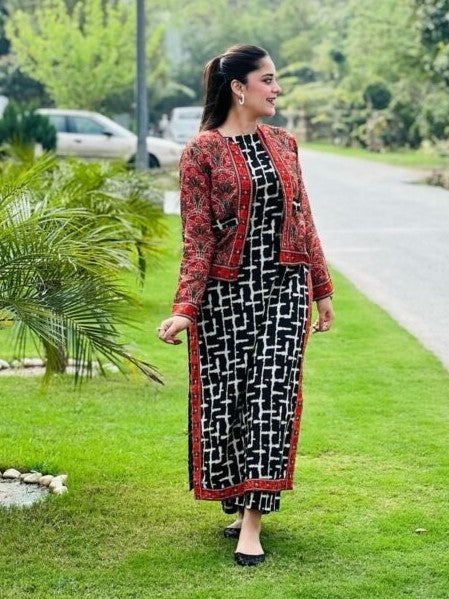 Urban Ajrak – Classic 3-Piece Printed Poly Lawn Set with Koti