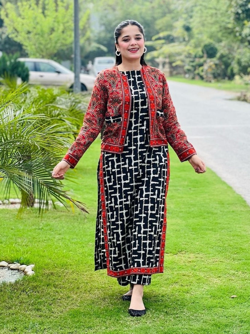 Urban Ajrak – Classic 3-Piece Printed Poly Lawn Set with Koti