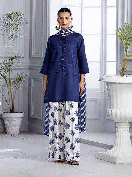 Blue Bloom – Luxury Embroidered 3-Piece Lawn Set with Digital Flaper