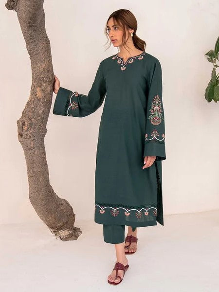 Kalamkar – Embroidered 2-Piece Stone Linen Set