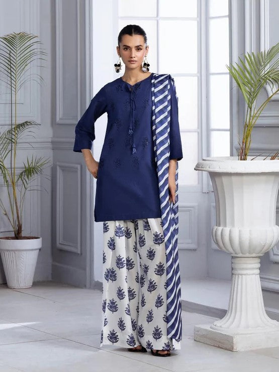 Blue Bloom – Luxury Embroidered 3-Piece Lawn Set with Digital Flaper