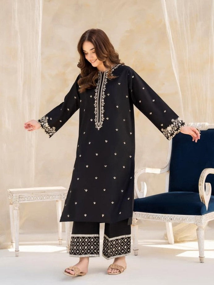 Black Huk Embroidered Cotton Lawn 2-Piece (Stitched)