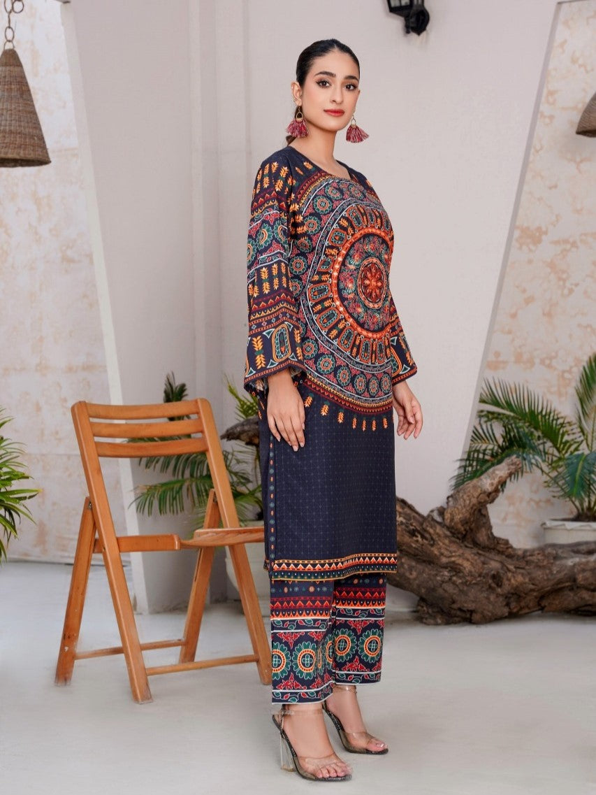 Mirror Embroidered & Printed 2-Piece Dress