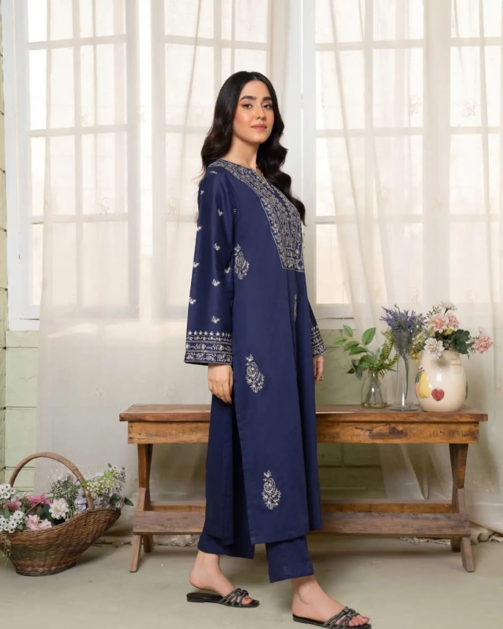Dezal Embroidered 2-Piece Long Dress – Premium China Lawn