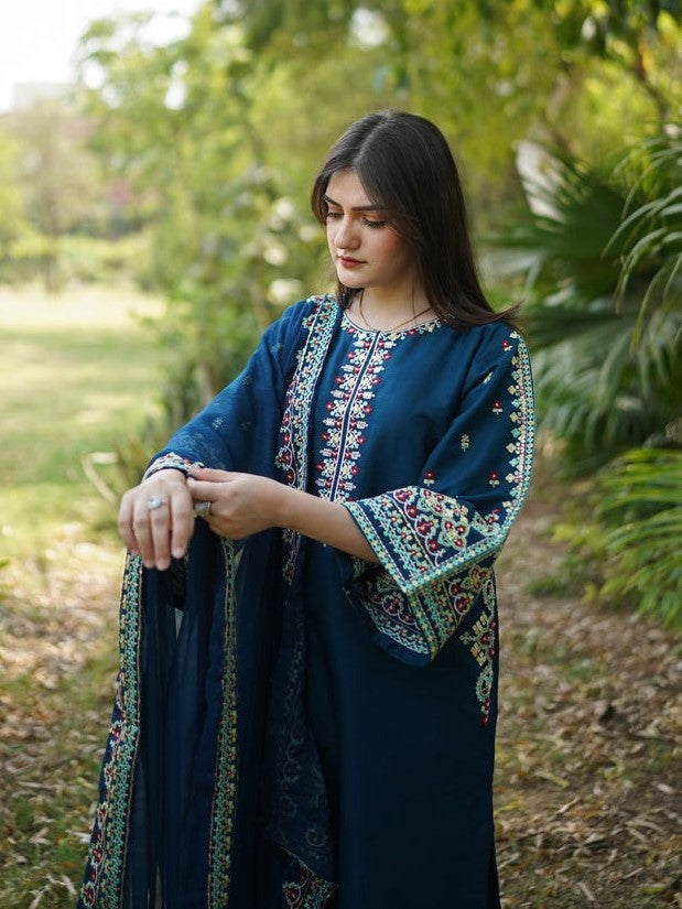 Mashal – Embroidered Lawn 3-Piece Set with Chiffon Dupatta