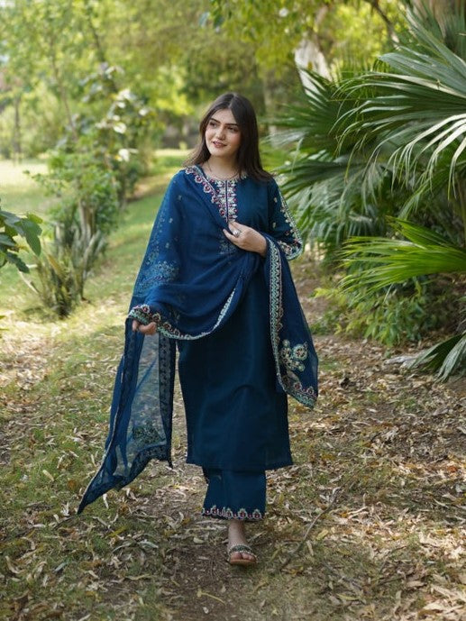 Mashal – Embroidered Lawn 3-Piece Set with Chiffon Dupatta