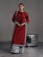 Mahveen – Maroon Bloom 3-Piece Printed Suit (Stitched)