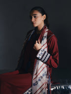 Mahveen – Maroon Bloom 3-Piece Printed Suit (Stitched)