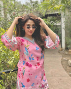 Pink Floral – Silky Lawn 2-Piece Set