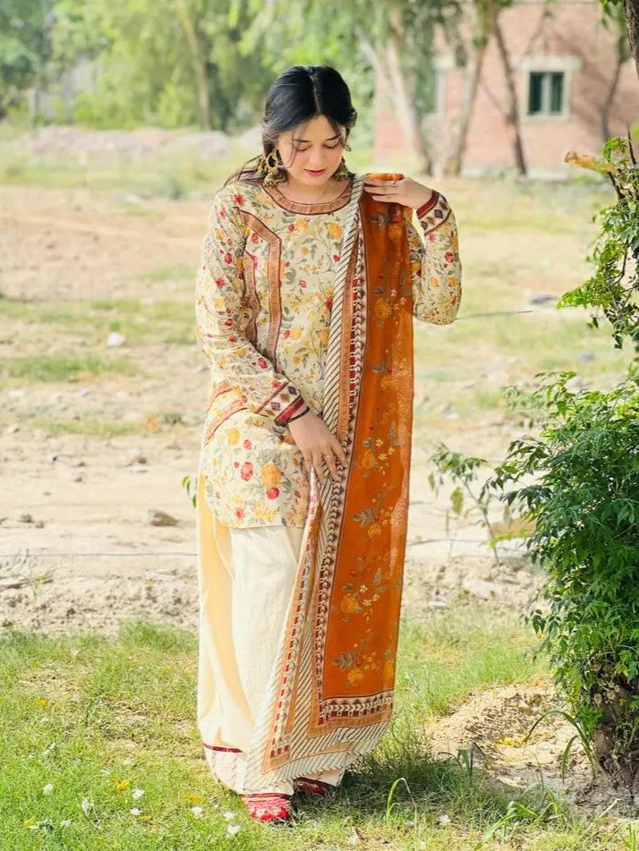 MEHAR – Digital Printed 3-Piece Suit with Farshi Shalwar (Stitched)