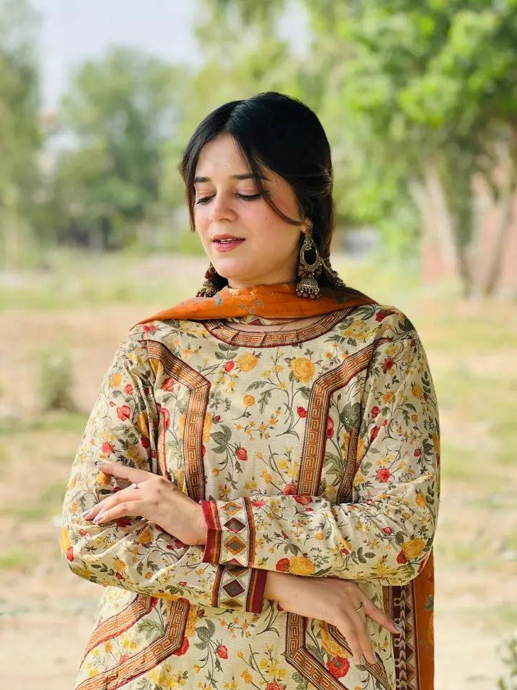 MEHAR – Digital Printed 3-Piece Suit with Farshi Shalwar (Stitched)