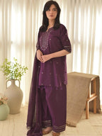 PURPLE AURA – Luxury Embroidered 3-Piece Suit (Stitched)