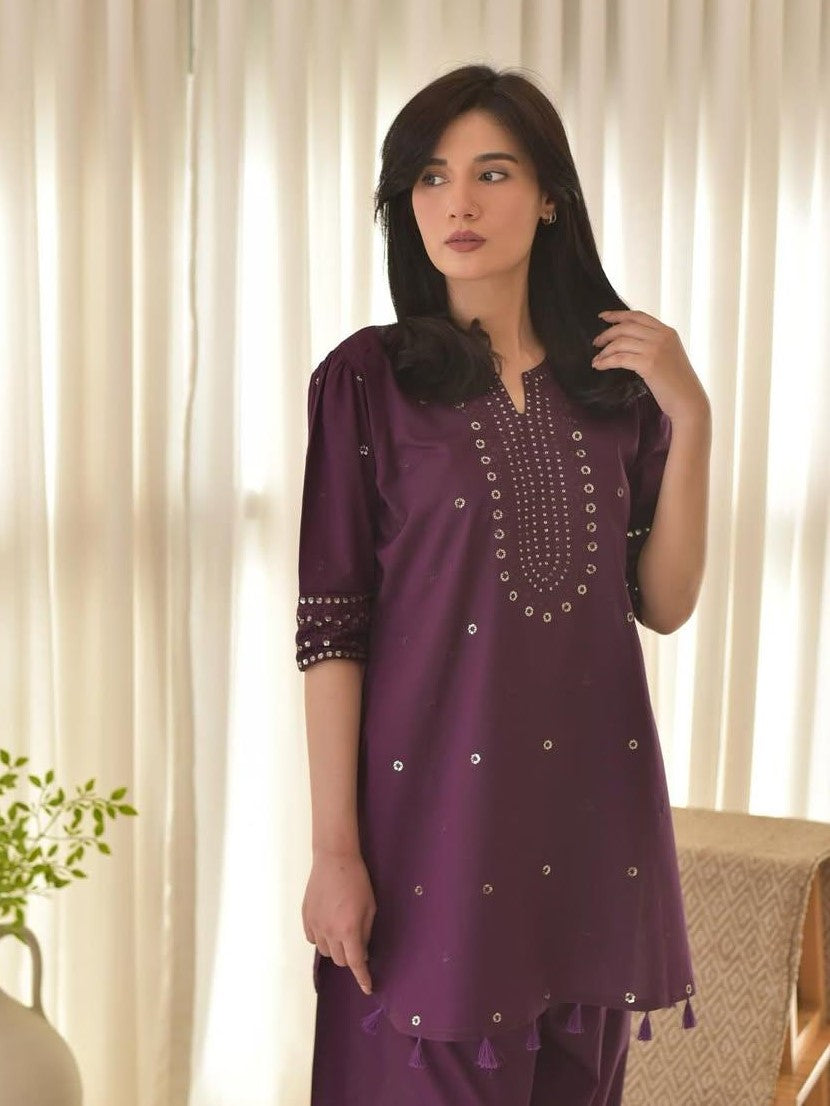 PURPLE AURA – Luxury Embroidered 3-Piece Suit (Stitched)