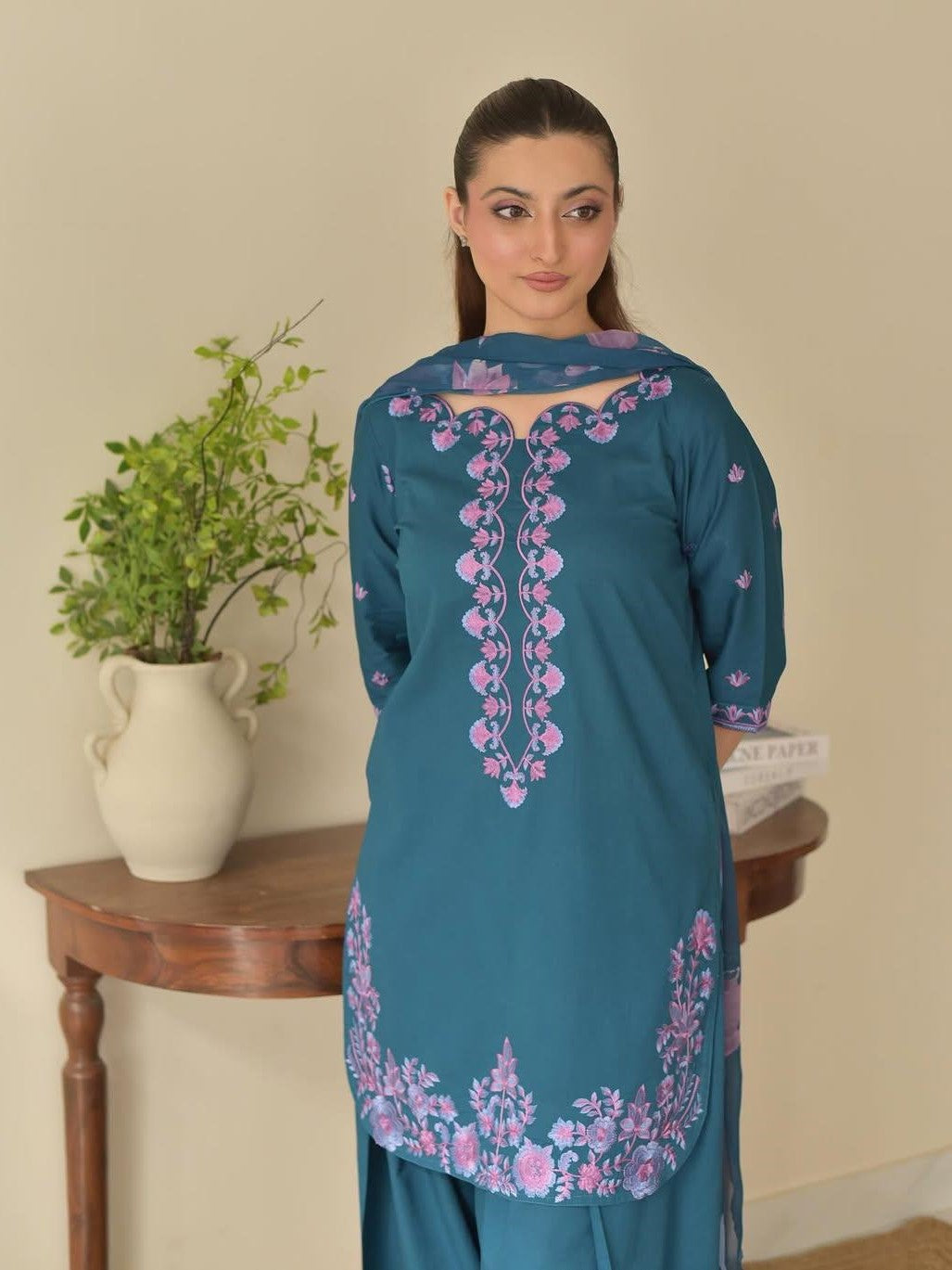 EZMA – Luxury Embroidered 3-Piece Suit (Stitched)