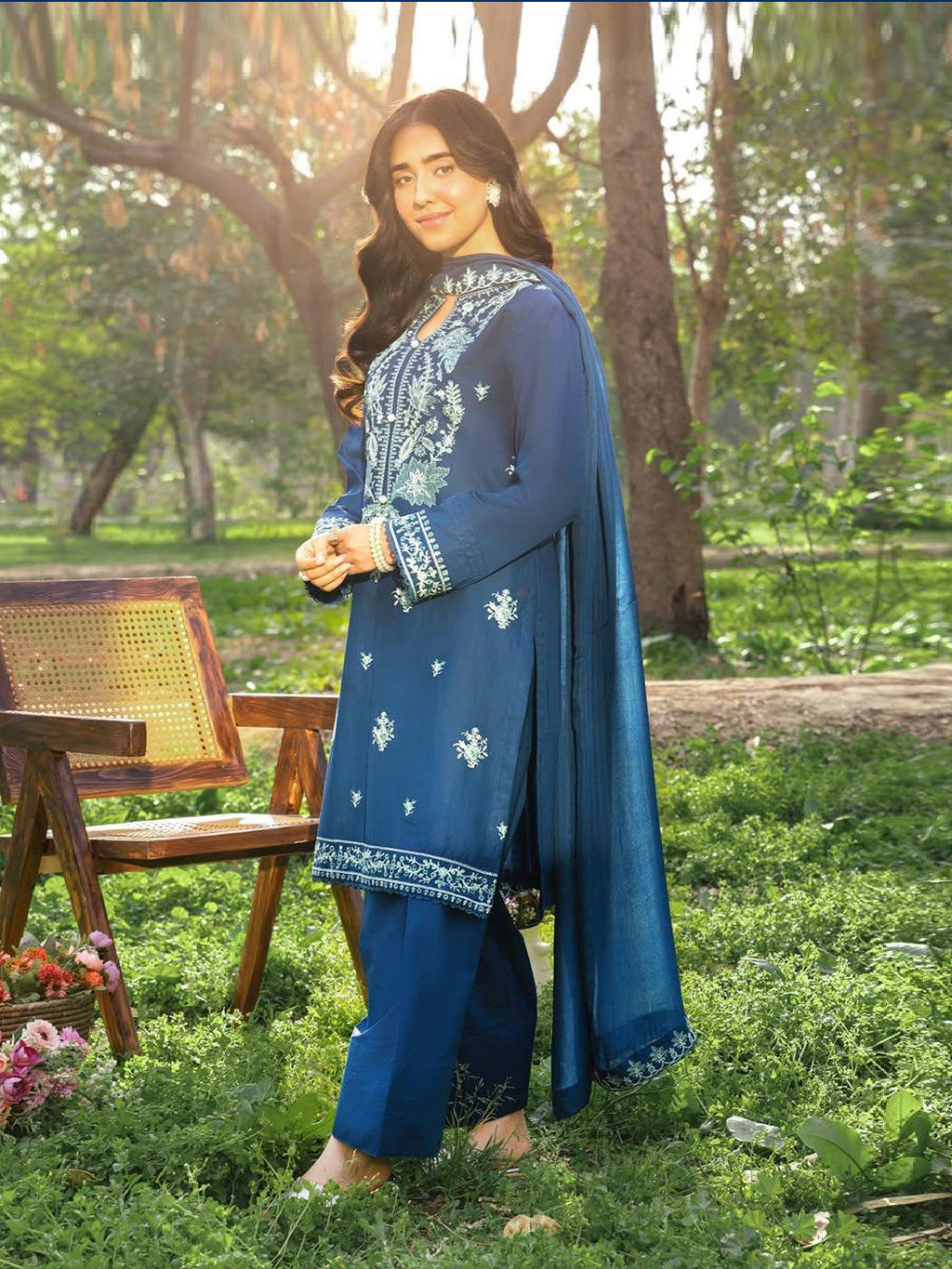 RAMAN 3PC – Embroidered Suit with Farshi Shalwar (Stitched)