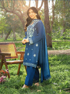 RAMAN 3PC – Embroidered Suit with Farshi Shalwar (Stitched)