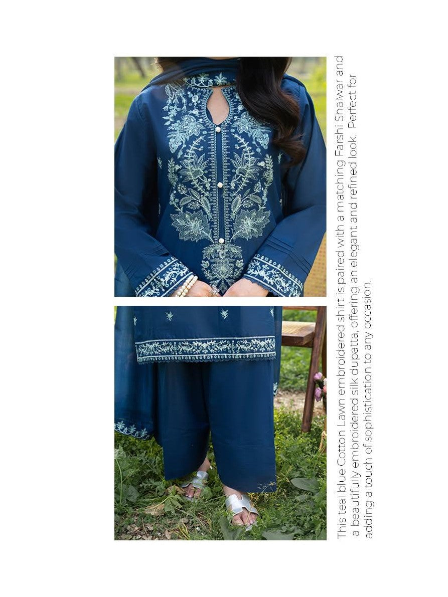 RAMAN 3PC – Embroidered Suit with Farshi Shalwar (Stitched)