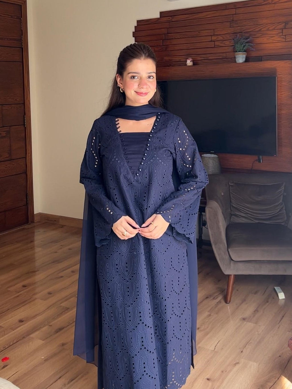 CHICKENKARI – Luxury Embroidered 3-Piece Suit (Stitched)