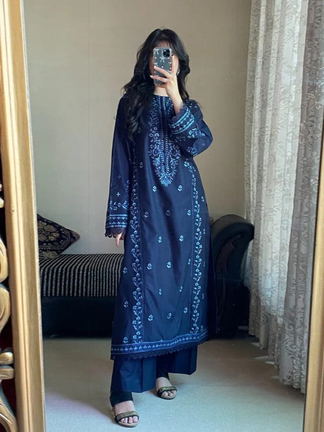 Zimal Blue – Embroidered 2-Piece Pure Lawn Set