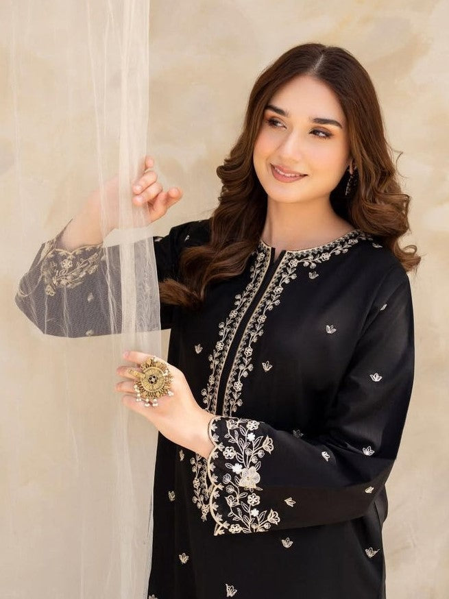 Black Huk Embroidered Cotton Lawn 2-Piece (Stitched)
