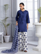 Blue Bloom – Luxury Embroidered 3-Piece Lawn Set with Digital Flaper