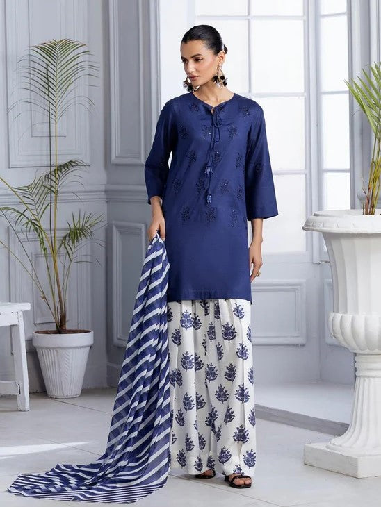 Blue Bloom – Luxury Embroidered 3-Piece Lawn Set with Digital Flaper