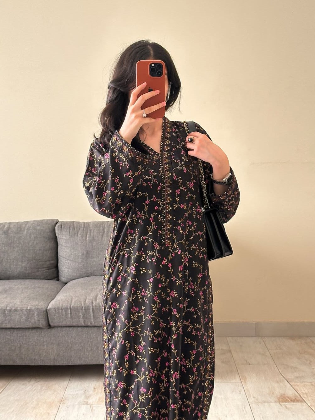 Midnight Blossom – Printed Long-Length Suit (2-Piece stitched)