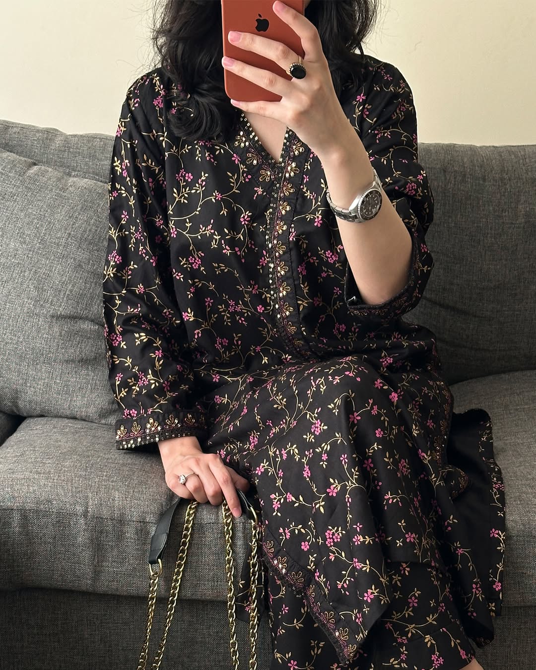 Midnight Blossom – Printed Long-Length Suit (2-Piece stitched)