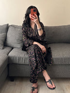 Midnight Blossom – Printed Long-Length Suit (2-Piece stitched)