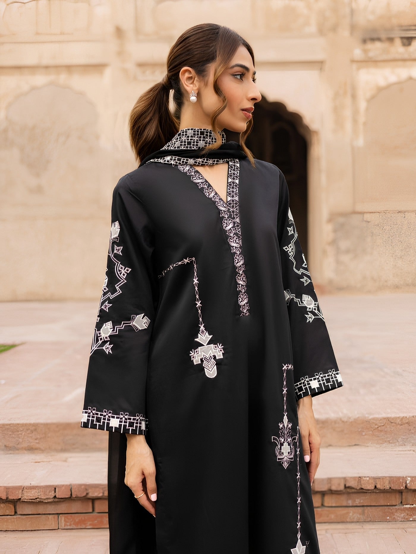 Solid Emb – Luxury Embroidered 3-Piece Dress