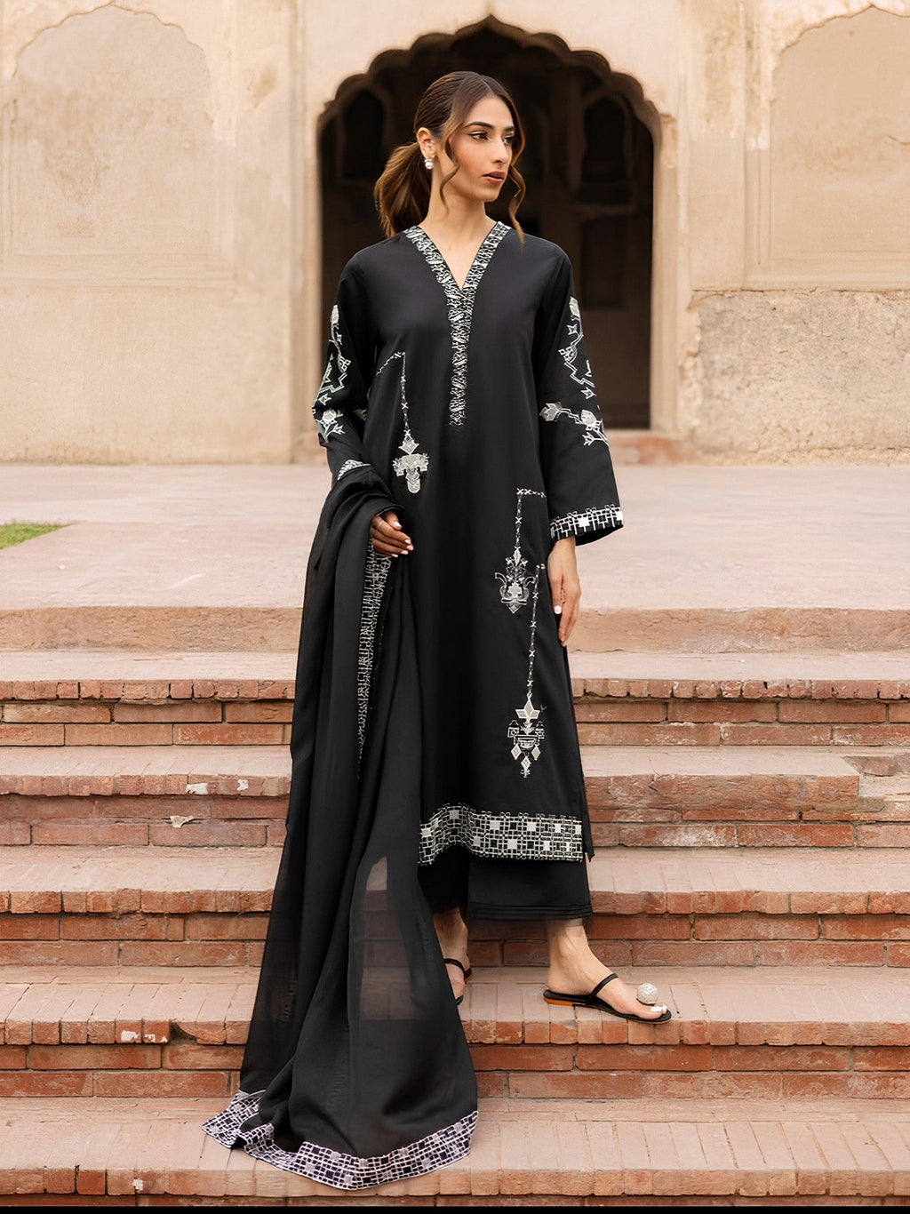 Solid Emb – Luxury Embroidered 3-Piece Dress
